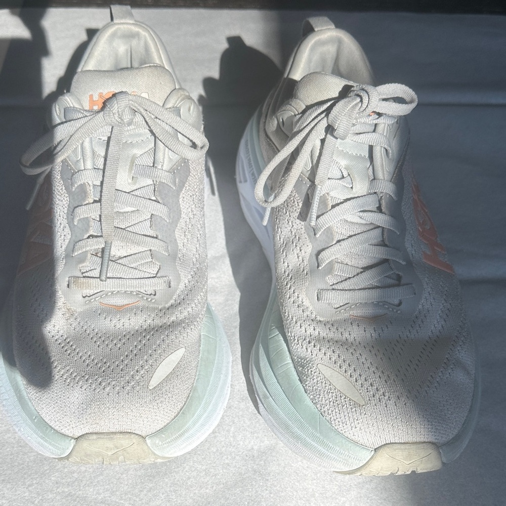 Hoka Women's Bondi 8 Gray and Mint Running Sneakers size 8B